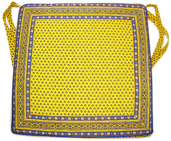 Provence Seat Pad with Ties (Lourmarin. yellow x blue)